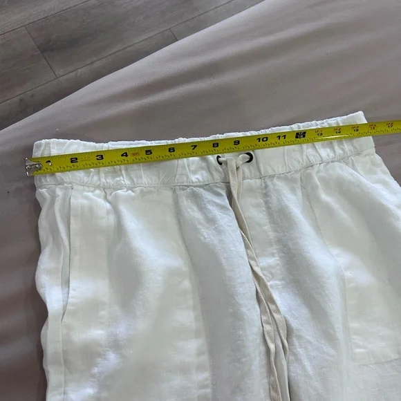 ENZA COSTA • White Women Elastic Drawstring Linen Pants•L/32 waist w/ Stretch • - Picture 4 of 11